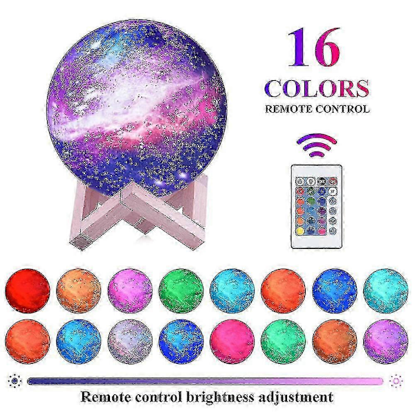 Månelampe Galaxy Lampe, 15 cm 16 Farver Led 3d Månelampe, Fjernbetjening & Touch Kontrol Måne Natlampe Til Piger Drenge