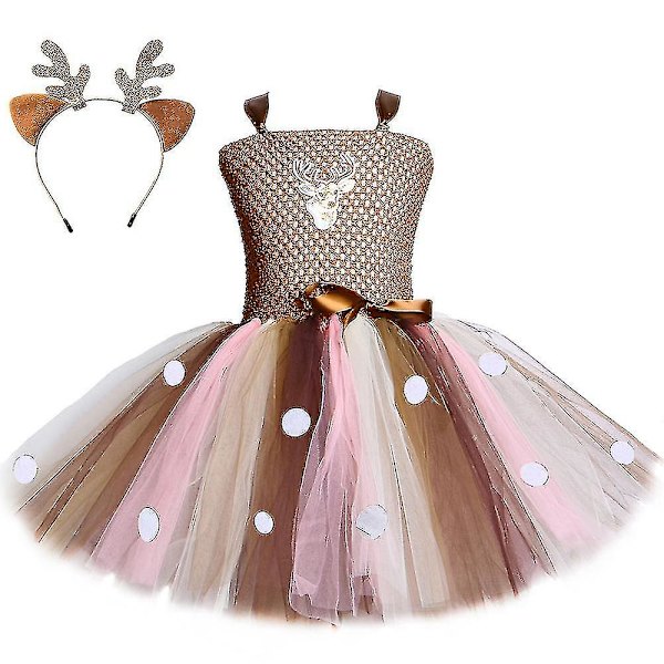Hurtig levering Hjorte Tutu Kjole Til Piger Halloween Julekostume Børn Dyr Elg Rensdyr Fødselsdagsfest kjole med pandebånd 1-12 år Dress and hairband1 12m