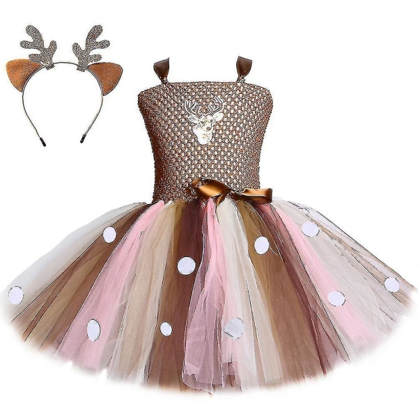 Hurtig levering Hjorte Tutu Kjole Til Piger Halloween Julekostume Børn Dyr Elg Rensdyr Fødselsdagsfest kjole med pandebånd 1-12 år Dress and hairband1 12t