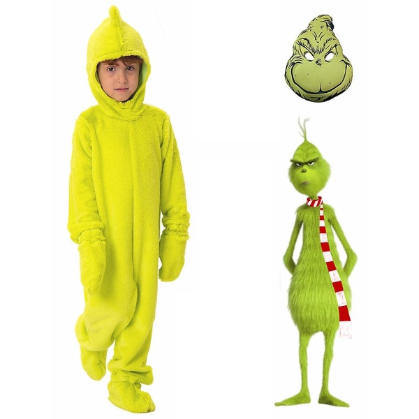 Grinch Fleece Pyjamas Cosplay kostym för jul Barn jul kostym 8-9Years