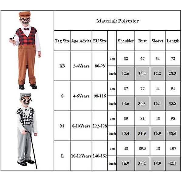 Lasten Halloween-juhliin Old Man Grandpa Cosplay -asu Brown 2-4 Years