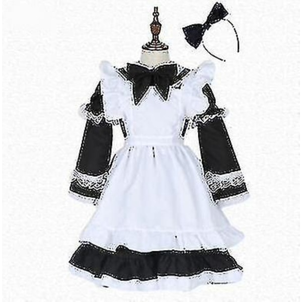 Rask levering 3-15 år Barn Jenter Alice Maid Cosplay Karnevalskostyme Barn Fancy Dress Halloween Alice In Wonderland-kostyme black L