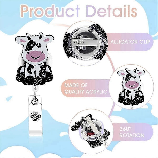 3 STK. Ko Badge Reel Clips, Udtrækkelig Badge Holder Søde ID Navnekortholdere med Drejelig Clip, Bue