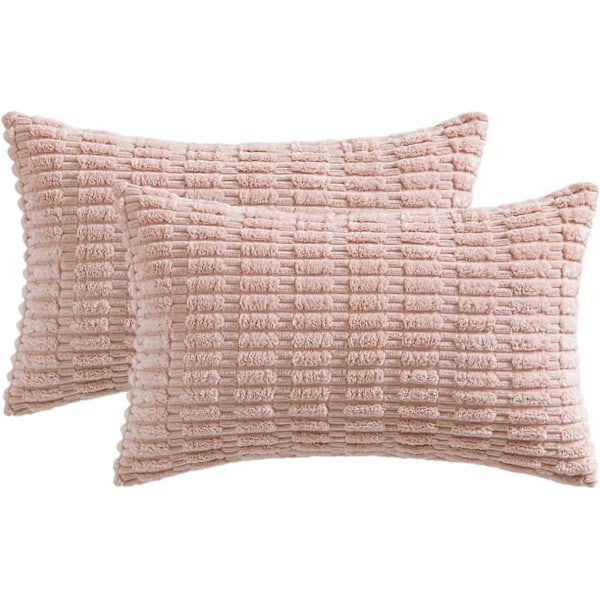 Pakke med 2 Corduroy Dekorativ Pyntepudebetræk 30x50 cm Bløde Boho Stribede Pudebetræk Moderne Bondehus Hjemmeindretning til Forår Sofa Stue C