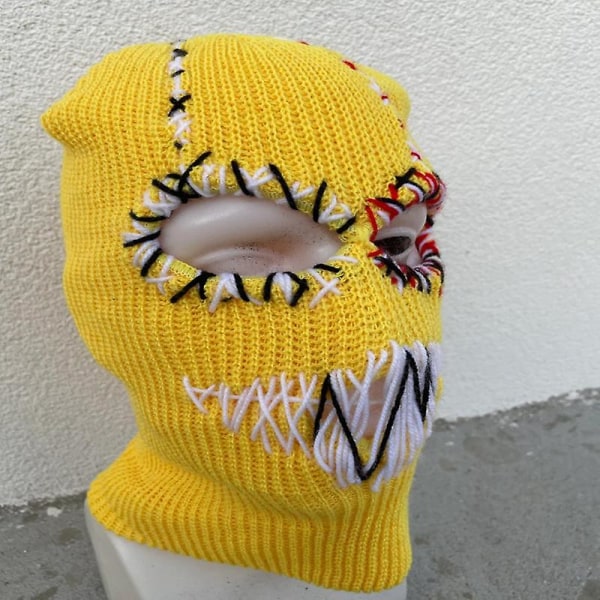 Mænd Halloween Balaclava Skræmmende Kvinder Strikket Hætte Strikket Hat Fest Motorcykel Cykel Ski Cykling Cool Skull Masks yellow