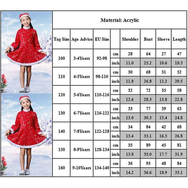 Joulupoikien tyttöjen viiden pisteen tähden koristeet set joulunpunainen joulupukin cosplay-asu, hieno mekko Girls 7-8Y