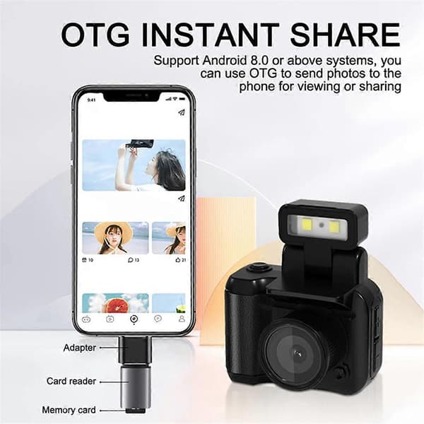 Mini SLR-stil Kamera Cmos med Blitzlys & Opladning Sort
