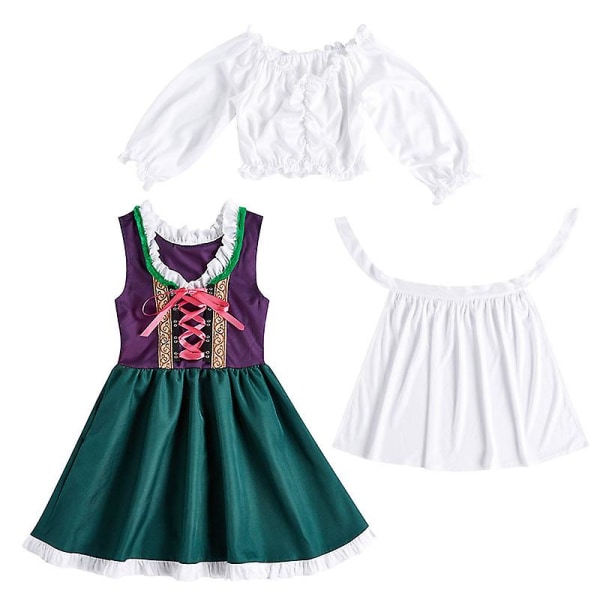 Färgglad Dirndl Oktoberfest för barn Dräkt Alperna National Toppklänning Cosplay Fancy Party Dress Carnival Halloween Green L