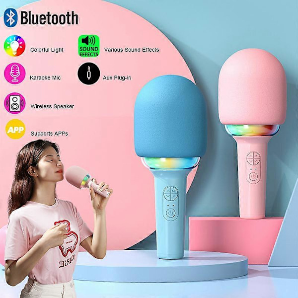 KINGLUCKY barnmikrofon LED-ljus integrerad mikrofon trådlös bluetooth familj k sång skatt