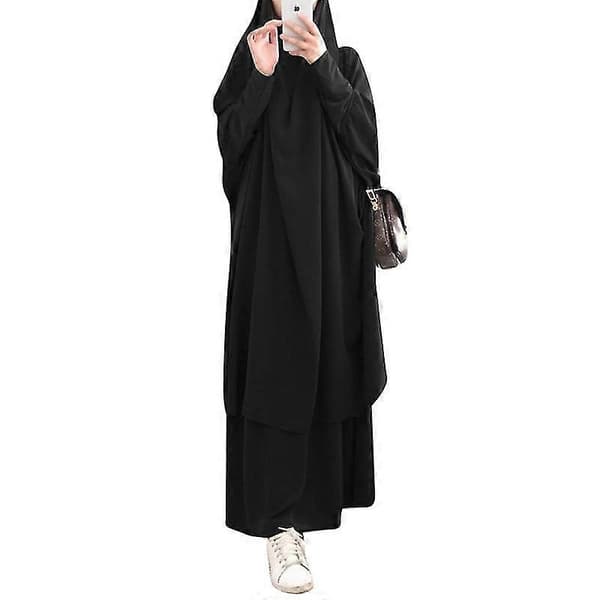 Uae Saudi Solid Robe Klänning Huvförsedd Kostym Etniska Kläder black