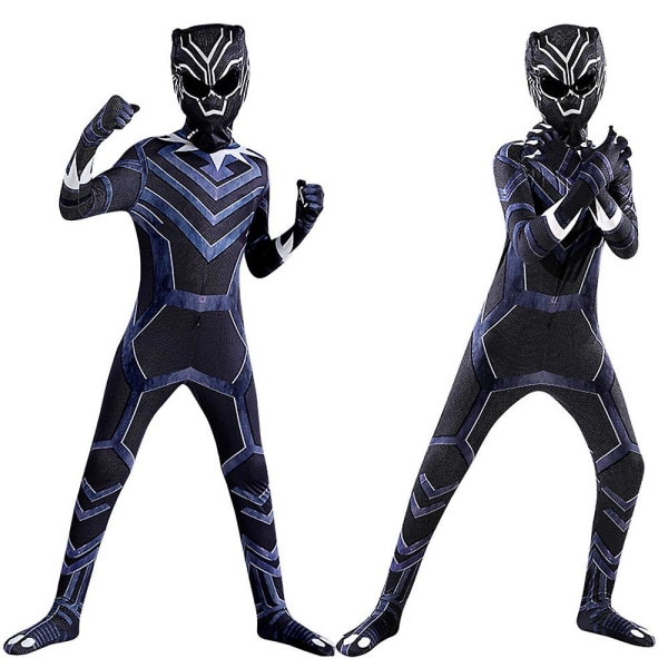Black Panther Barn Gutter Halloween Cosplay Kostyme Superhelt Jumpsuit Sett 4-5 Years