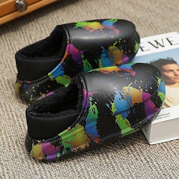 Nya modeller Herr Mjuka Plyschiga Mysiga Tofflor, Halkfria Tjocksulade Slip-on Skor Med Luddigt Foder Och Elastisk Öppning För Inomhus Utomhus Promenader, Au