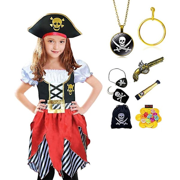 Pirate Cosplay -mekko tytöille, jossa on puhvihihat ja kaulakorutarvikkeet 1 M(5-6Y)