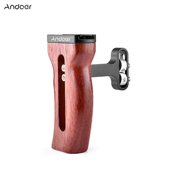 Andoer Universell Kamerabur Trähandtag Vänster/Höger Sida Handgrepp med Cold Shoe-fäste 1/4 tum &