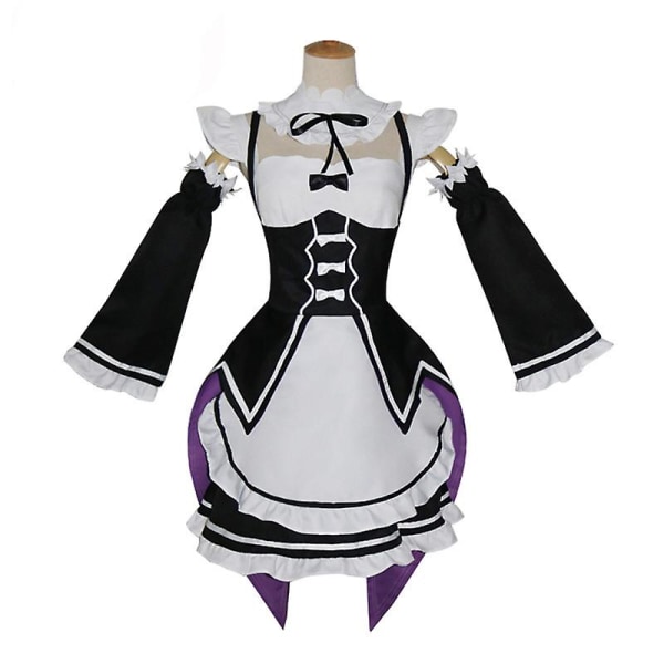 Re-zero Rem Ram Girls Maid Costume Lolita Dress Anime Cosplay Halloween Costume , Black M