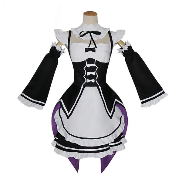 Re-zero Rem Ram Girls Maid Puku Lolita Mekko Anime Cosplay Halloween Puku, Musta M