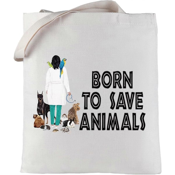 Eläinlääkärin kangaskassi, ostoskassi eläinlääketieteen teknikon lahja Born To Save Animals -kangaskassi, ostoskassi eläinlääkärin avustajaopiskelijalle, Save Anim