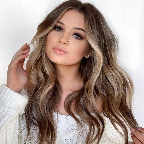 Naisten ruskea kaltevuus Real Natural Wavy Hair pitkä kihara peruukki
