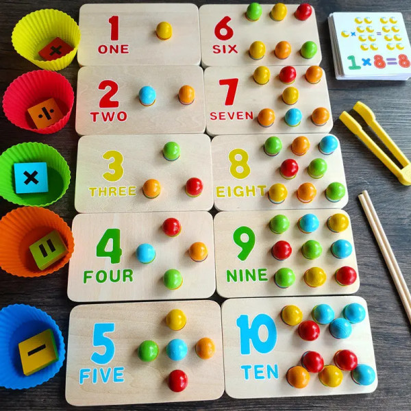 Børn Montessori Trælegetøj Hænder Hjernetræning Clip Perler Spisepinde Perler Legetøj Tidligt Pædagogisk Puslespil Board Math Game Til L1 Set C