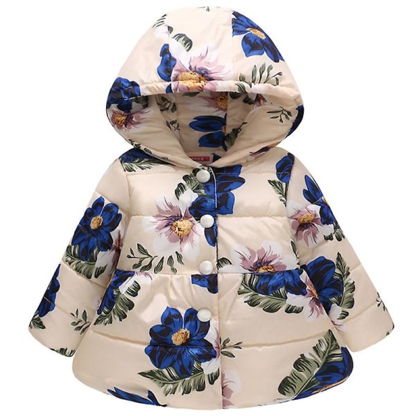 Toddler Barn Flickor Blommig Puffig tjock huvajacka Vinter varm quiltad jacka Beige Orchid 4-5 Years