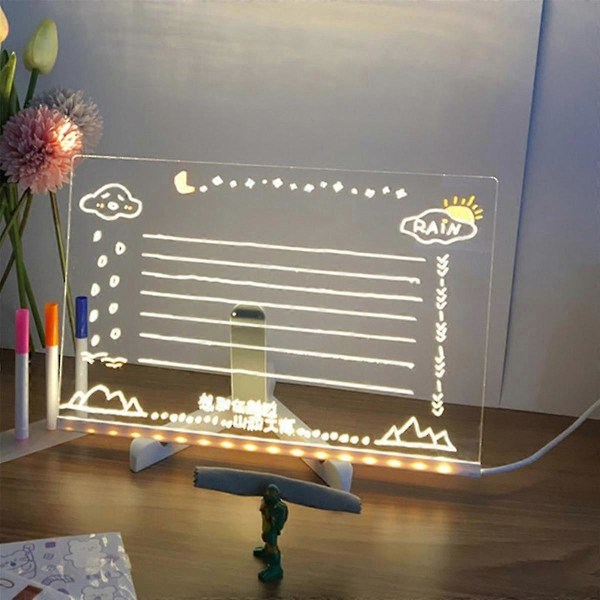 LED Notattavle, Lysende Akryl Meldingstavle med Lys, Tavle Notat Opplyst Hvit Tavle