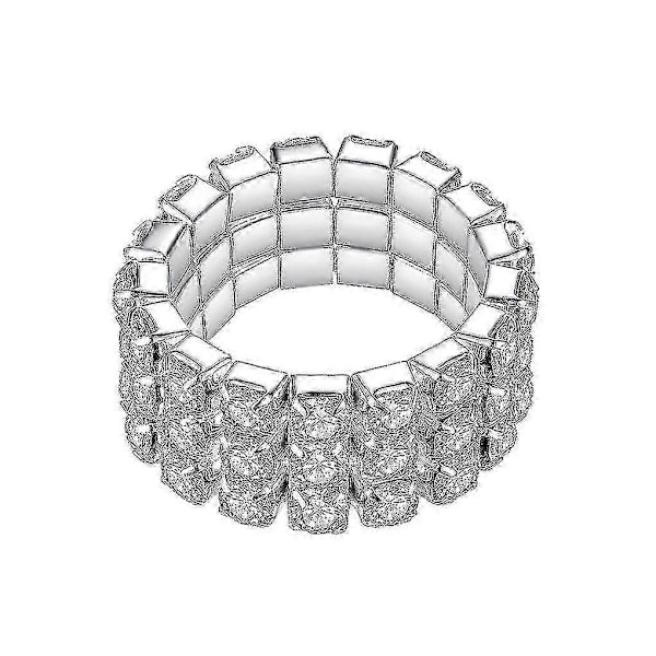 3-radigt elastiskt kristallring Stretch Rhinestone Ledring Dam Smycken