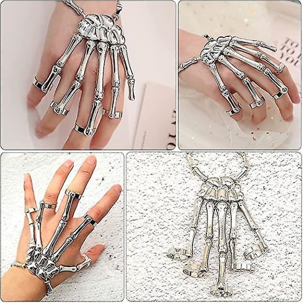 Hurtig levering Skeleton Håndarmbånd Legering Ghost Claw Bangle Overdrive Gothic Finger Ring Cosplay Kostume Til Mænd Kvinder Silver