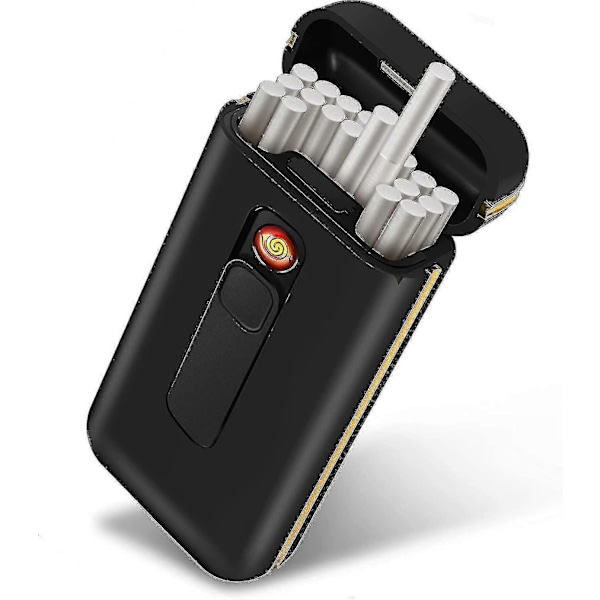 Lf9010 Sigarettveske med lighter, 20 stk 100mm King Size sigarettkapasitet, gaver til menn (9010-bk)