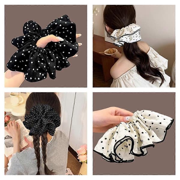 Koreansk Polka Dot Hårelastik - Tyktarms Scrunchie til Kvinder White
