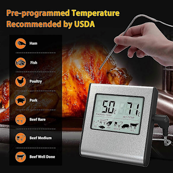 Digital Kökstermometer Mat Temperaturmätare med Temperaturprob Digital Ugnstermometer för Grill Rökare BBQ Kök