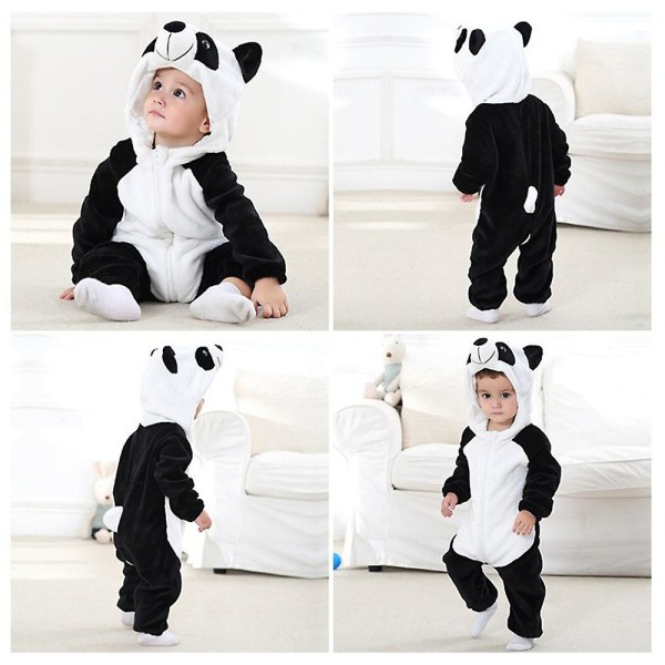 Baby Gutt Jente Barn Tegneserie Dyr hette Romper Fleece Jumpsuit Body Vinter Varme klær i ett stykke Black and White 6-12 Months