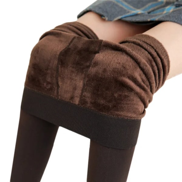 Vinterleggings för kvinnor varma leggings Enfärgade sammetsleggings Leggings med hög midja Stretchiga leggings dropshipping Brown L