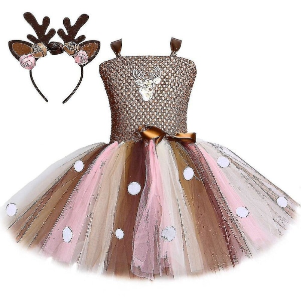 Hurtig levering Hjorte Tutu Kjole Til Piger Halloween Julekostume Børn Dyr Elg Rensdyr Fødselsdagsfest kjole med pandebånd 1-12 år Dress and hairband 7t