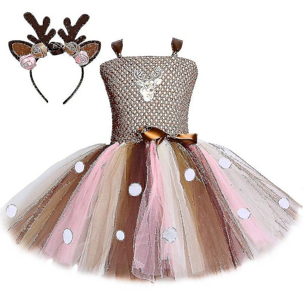 Hurtig levering Hjorte Tutu Kjole Til Piger Halloween Julekostume Børn Dyr Elg Rensdyr Fødselsdagsfest kjole med pandebånd 1-12 år Only 1pcs dress 4t