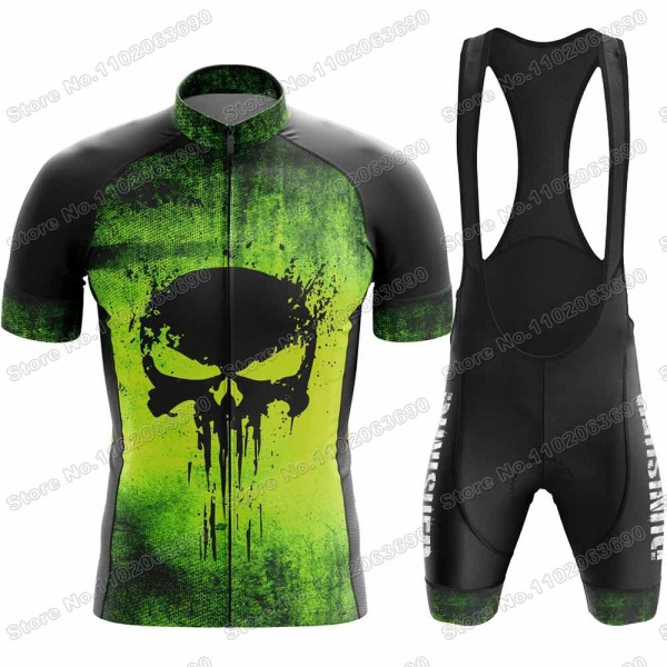 2023 Skull Cykeltröja Set Justiceiro Cykelkläder Herr Punisher Road Bike Shirt Kostym Cykel Bib Shorts MTB Ridkläder 1 XXL