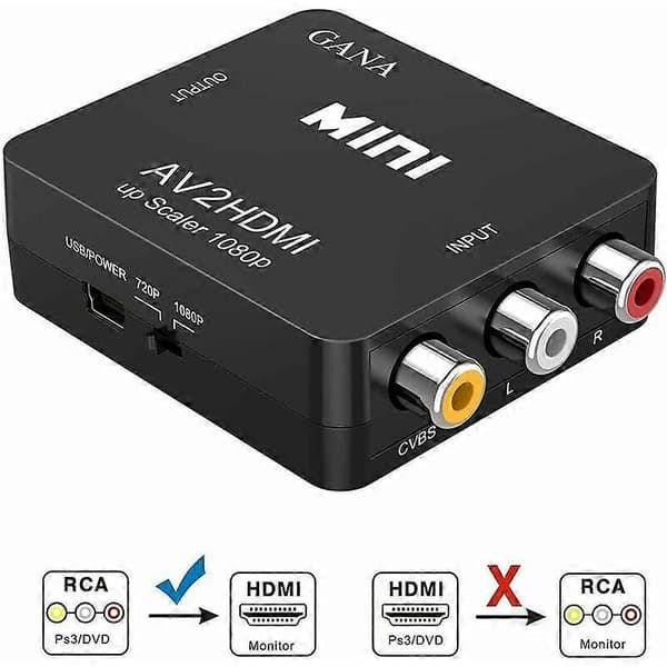 CCTV Kabel og Adapter RCA til HDMI Adapter AV til HDMI Konverter AV til HDMI Adapter Understøtter 1080P (Sort)