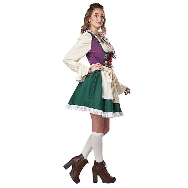 Dirndl Oktoberfest -asu Alpen kansallinen esiliina Wench tarjoilija Cosplay Carnival Halloween -juhlamekko Green M