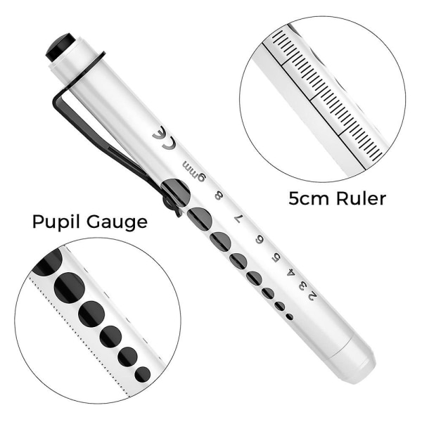 Ammattimainen kynälamppu, jossa on pupillimittarin LED-kynävalaisin sairaanhoitajille, lääkäreille Black And Silver 2pcs