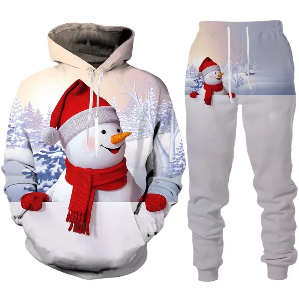 Julenissen 3D-utskrift Mann Kvinne Hettegenser + bukser 2stk sett Nyttårsferiefest Uformelt Oversized Pullover Joggedresssett style 13 160