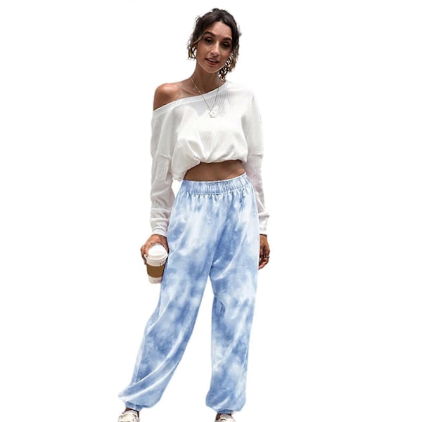Naisten löysät housut, collegehousut, joggersit, ohuet Tie dye sininen S