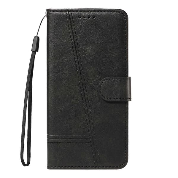For Oppo A5 Pro 5G Wallet Case T-Shape Lines Læder Telefon Cover Stativ - Sort