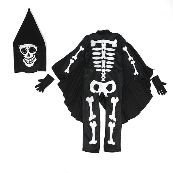 Børne Halloween Party Skeleton Cosplay Jumpsuit med maske kostume sæt Black 2-4 Years