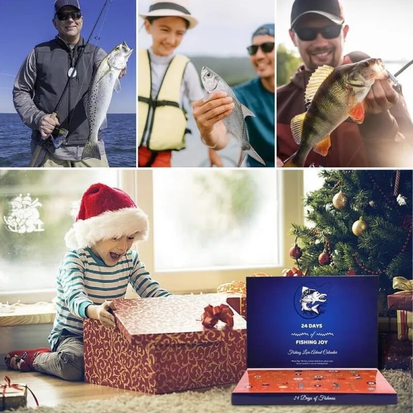 Juleadventskalender 2023 Fiskeri Jule Nedtællingskalender Fiskemad Julekalender til 24 dage Overraskelse Nedtælling