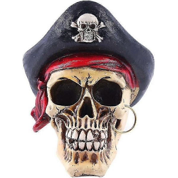 Halloween dekoration realistisk pirat kranie statue i resin 1 stk