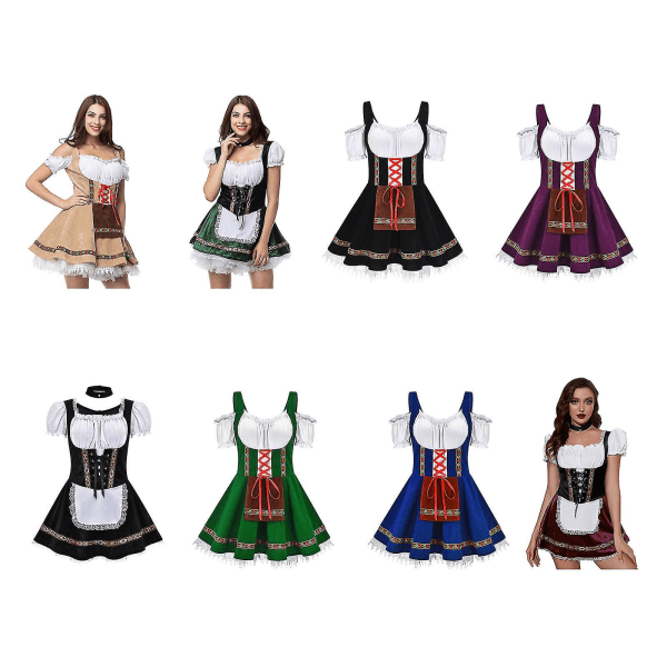 Hurtig levering 2023 Bedste Oktoberfest kostume til kvinder tysk bayersk Dirndl ølpige fancy kjole S - 4xl Black 4XL