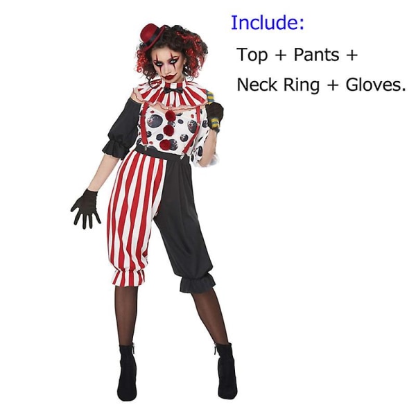 Carnival Halloween Lady Zombie Clown Costume Crazy Evil Pennywise Jester Playsuit Cosplay Fancy festkjole L