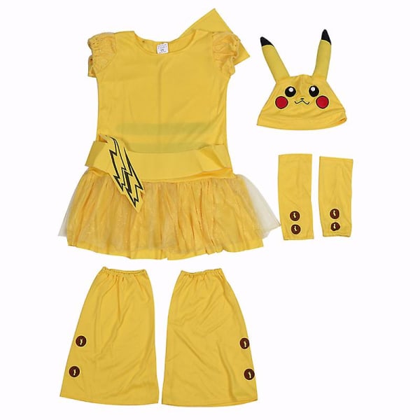 2023 Halloween Party Søt Cosplay Barn Pikachu Gul Kjole Hatt Håndleddsstropp Fotstroppsett For Jente Cosplay Kostymer L
