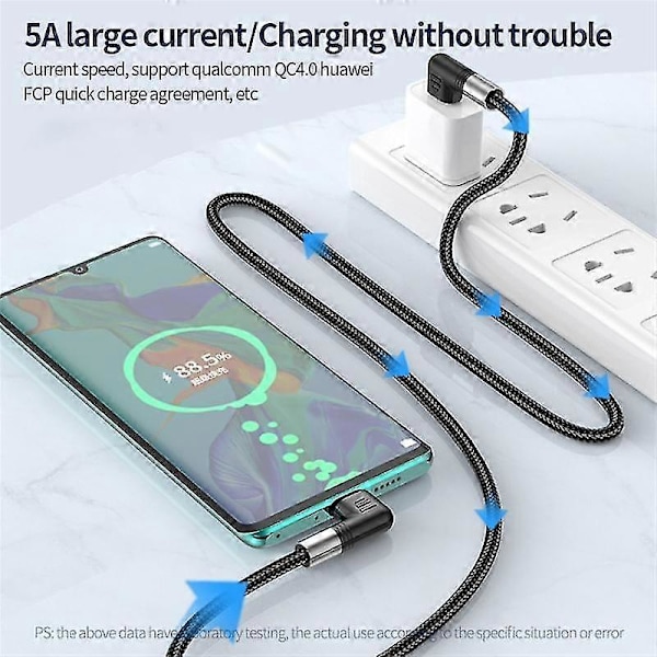 A9 0,5 m Type-C - Lightning 30 W:n pikalatausjohto, kaksoiskulmapistoke, nylonpunottu datakaapeli