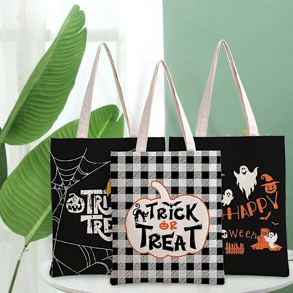 2 Styk Halloween Slikposer Store Lærredstasker Genanvendelige Indkøbsposer Kraftige Lærredshåndtasker til Halloween Fest Shopping