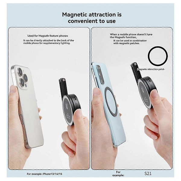 Magnetisk LED Selfie Fill Light Mini Bærbar 3 Lysindstillinger